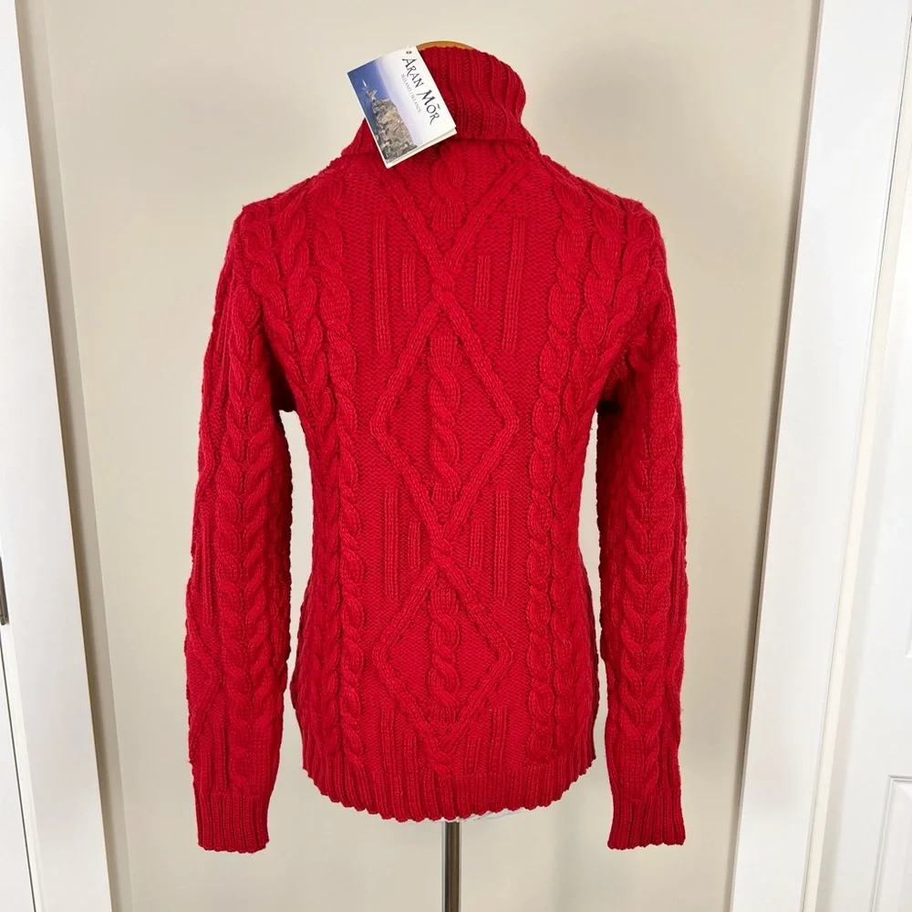Aran Mor Red Cable Knit Turtleneck Sweater - Picture 3 of 5